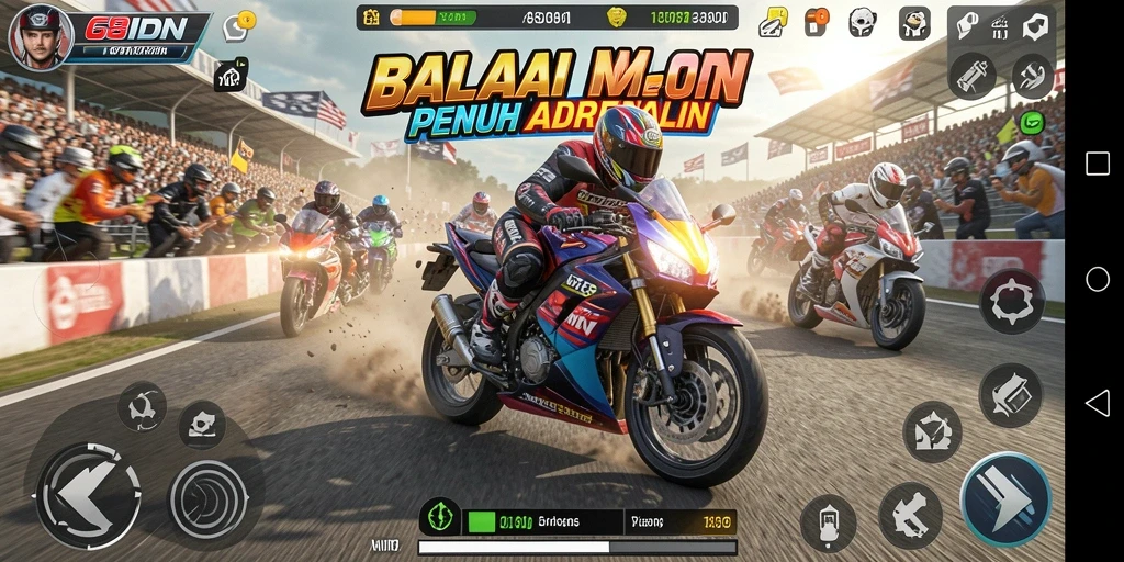 Gameplay seru balapan motor dalam 68IDN dengan lintasan yang menantang.