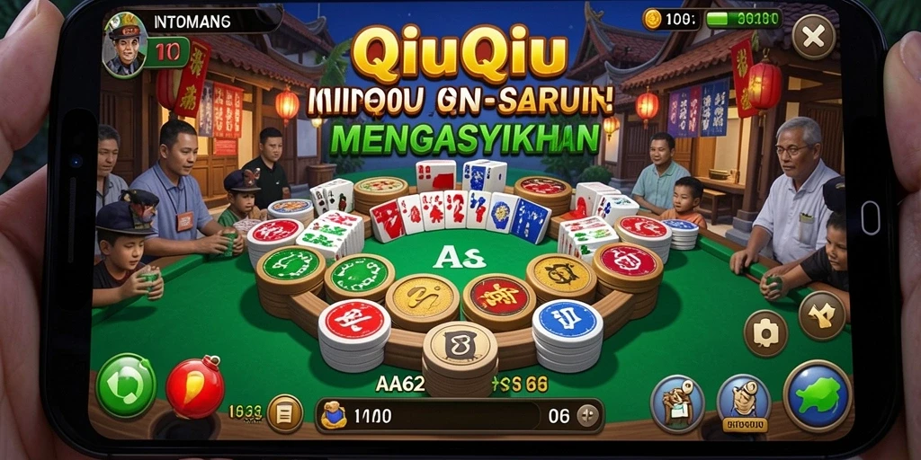 Tampilan utama gameplay QiuQiu di AA62 yang menyenangkan.