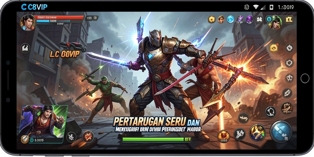 Tampilan gameplay C8VIP dengan karakter bertarung yang penuh aksi.