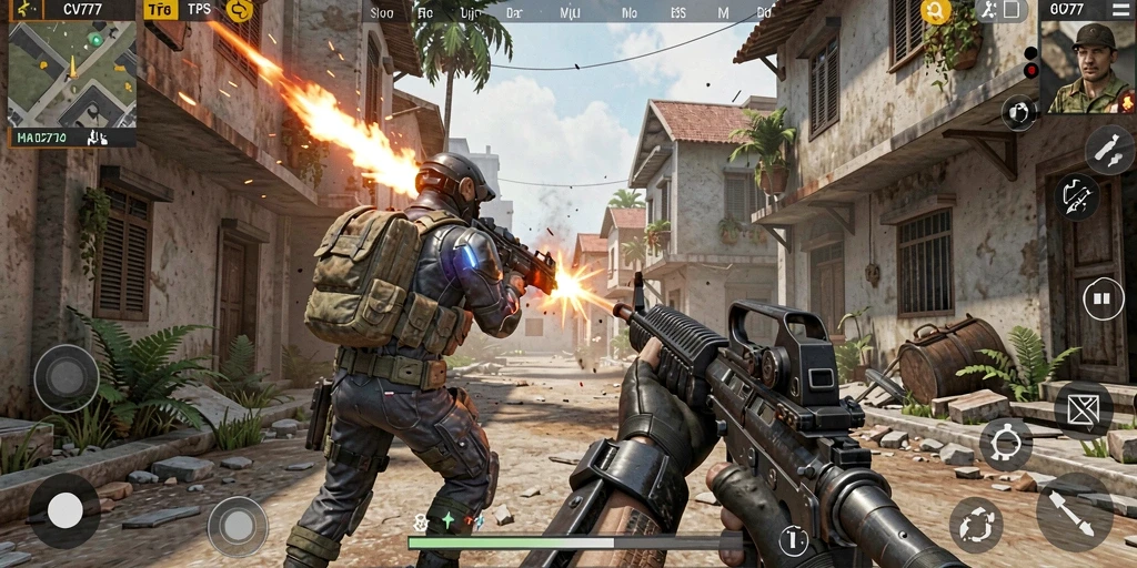 Tangkapan layar gameplay CV777 dengan aksi tembak-menembak yang intens.