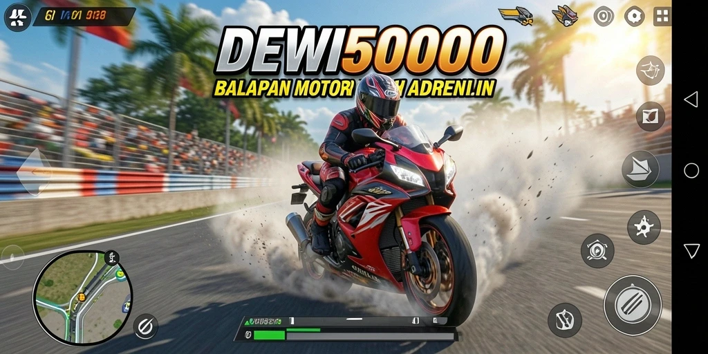 Screenshot gameplay DEWI5000 dengan aksi balapan yang menegangkan.