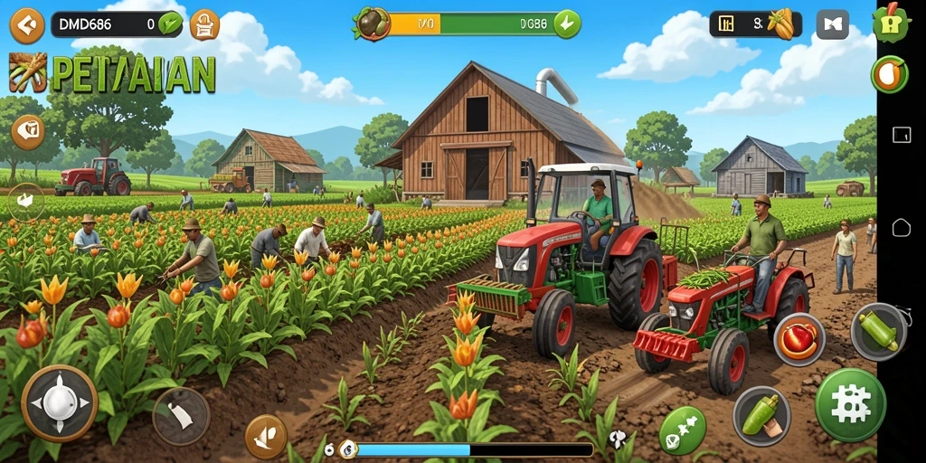 Tampilan gameplay DMD686 yang seru di dunia pertanian.