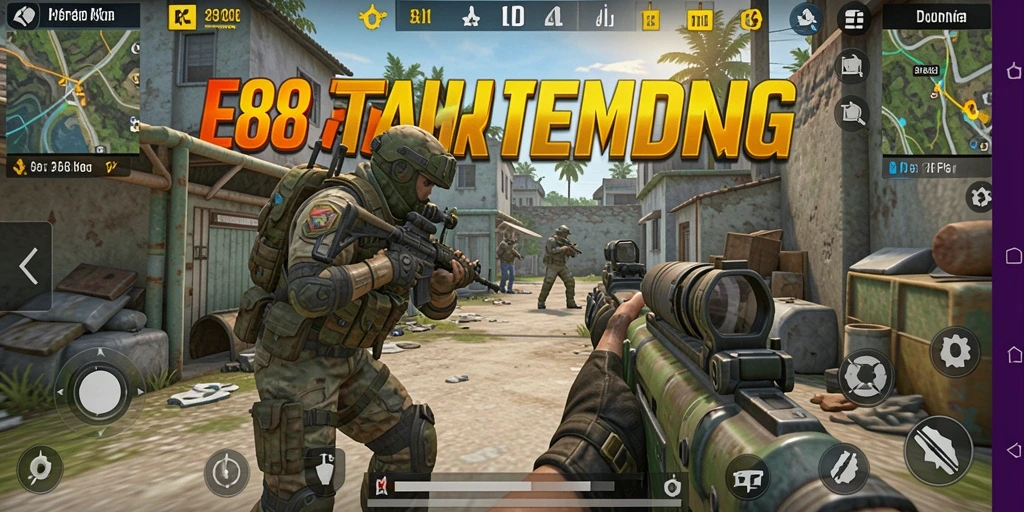 Screenshot E88 menampilkan aksi tembak-menembak yang mendebarkan di medan perang.