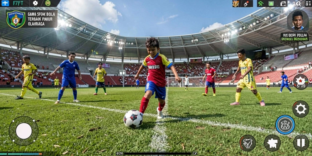 Screenshot gameplay F7F7 menampilkan pertandingan sepak bola yang seru.