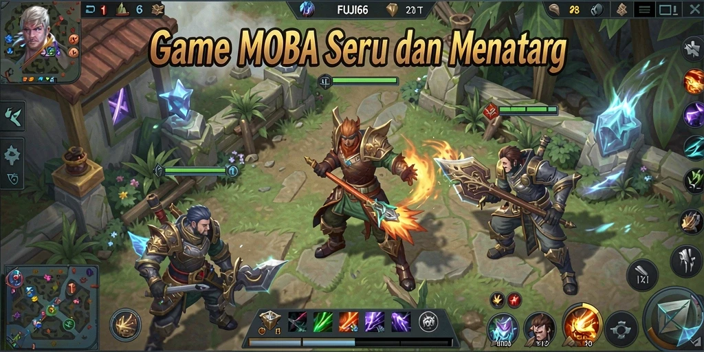Menampilkan aksi seru dalam game MOBA FUJI66.