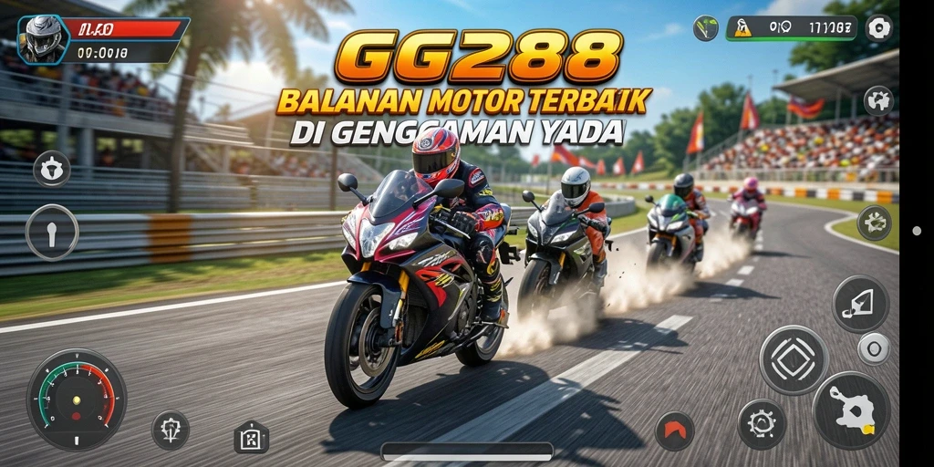 Tampilan gameplay GG288 yang menegangkan saat balapan motor.