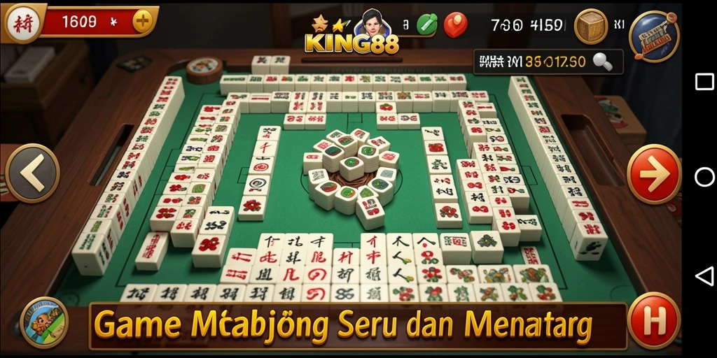 Screenshot gameplay KING88 menampilkan susunan ubin Mahjong yang indah.