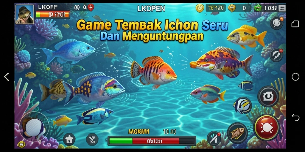 Screenshot gameplay LKOPEN menunjukkan keseruan menembak ikan.