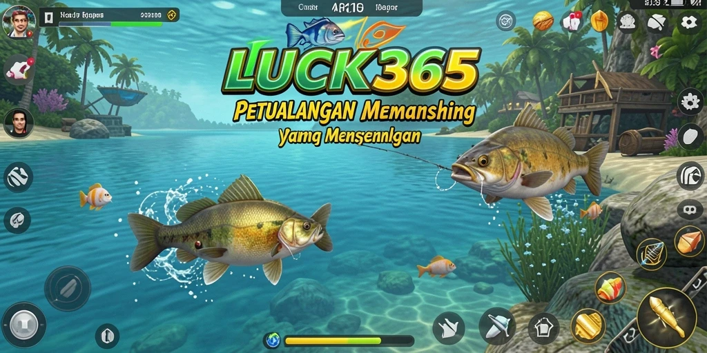 Screenshot gameplay LUCK365 menunjukkan aksi seru memancing di suasana alam yang menawan.