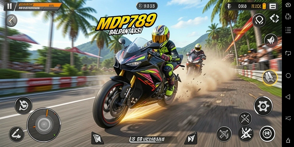 Screenshot utama MVP789 menunjukkan balapan motor yang mendebarkan.