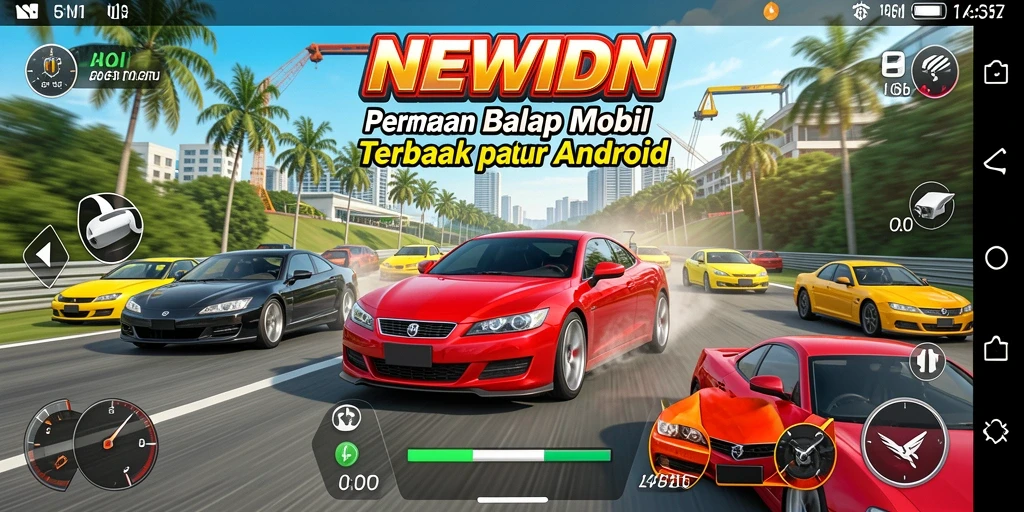 Screenshot gameplay NEWIDN yang menampilkan aksi balap seru.