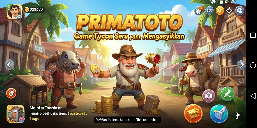 Screenshot gameplay PRIMATOTO yang menunjukkan keseruan menjalankan bisnis Tycoon.