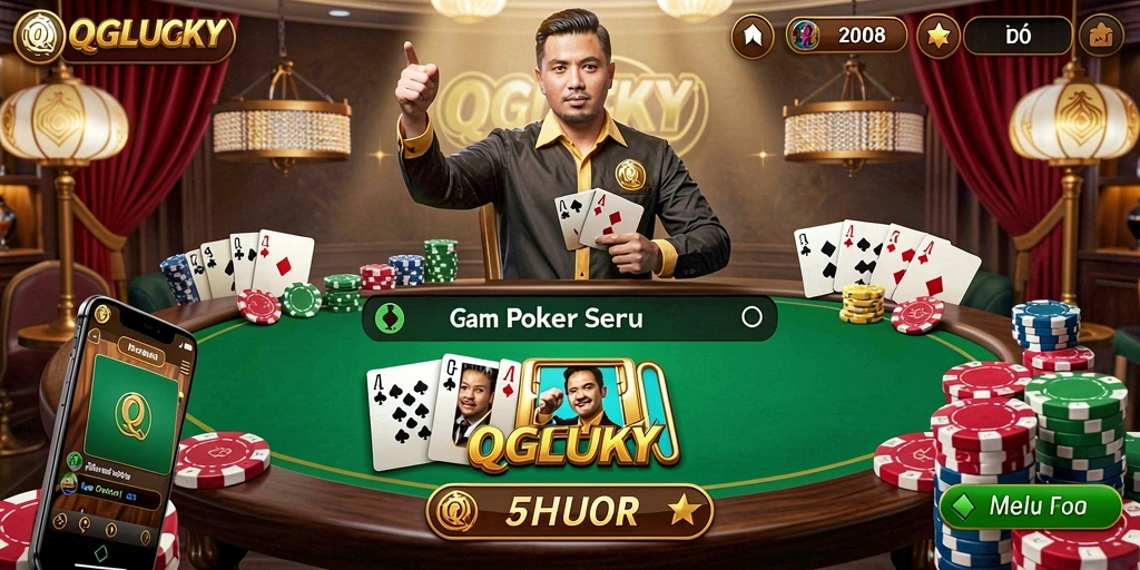 Tampilan gameplay Poker yang menarik dan interaktif di QGLUCKY.