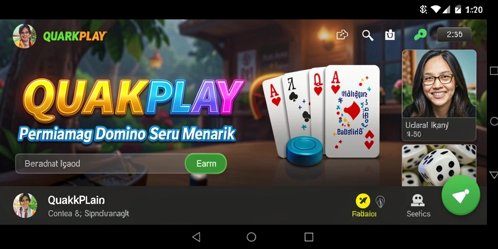 Screenshot gameplay QUARKPLAY menampilkan aksi seru dalam permainan Domino.