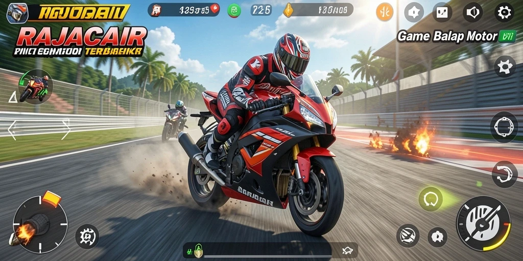 Gameplay seru di RAJACAIR dengan balapan motor yang menantang.