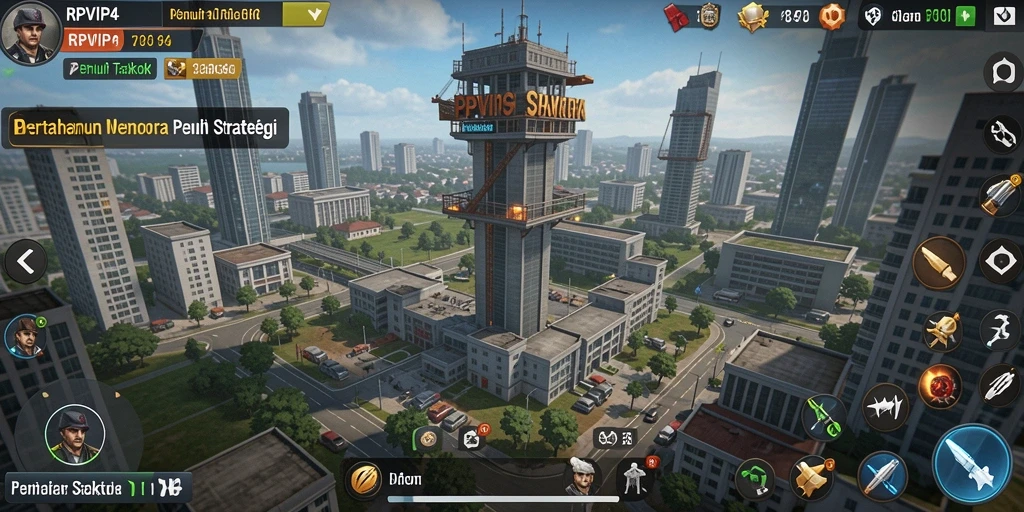 Screenshot gameplay RPVIP4 menampilkan aksi pertahanan menara yang seru.
