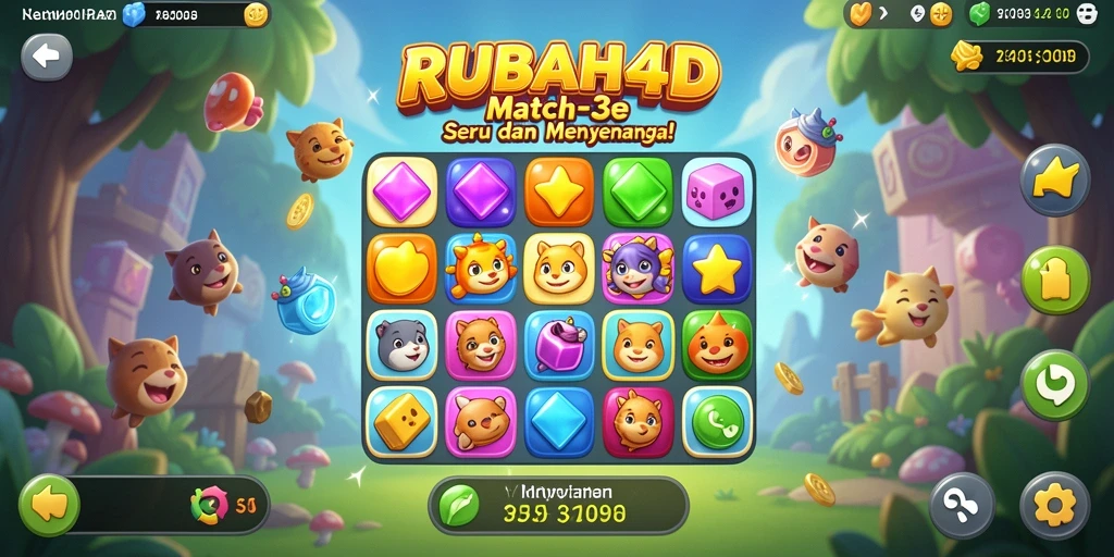 Tampilan gameplay RUBAH4D yang penuh warna dalam kombinasi Match-3.