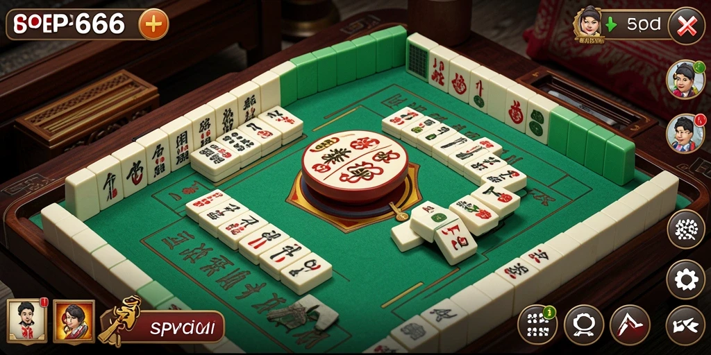 Tampilan gameplay SP666 dengan papan Mahjong yang penuh warna.
