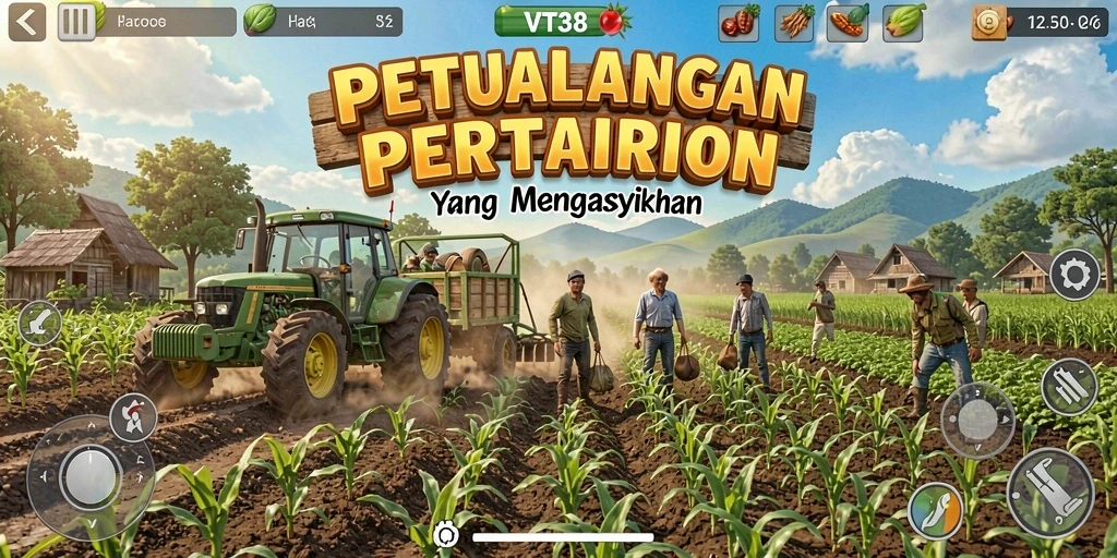 Screenshot VT38 menunjukkan petualangan seru dalam bertani.